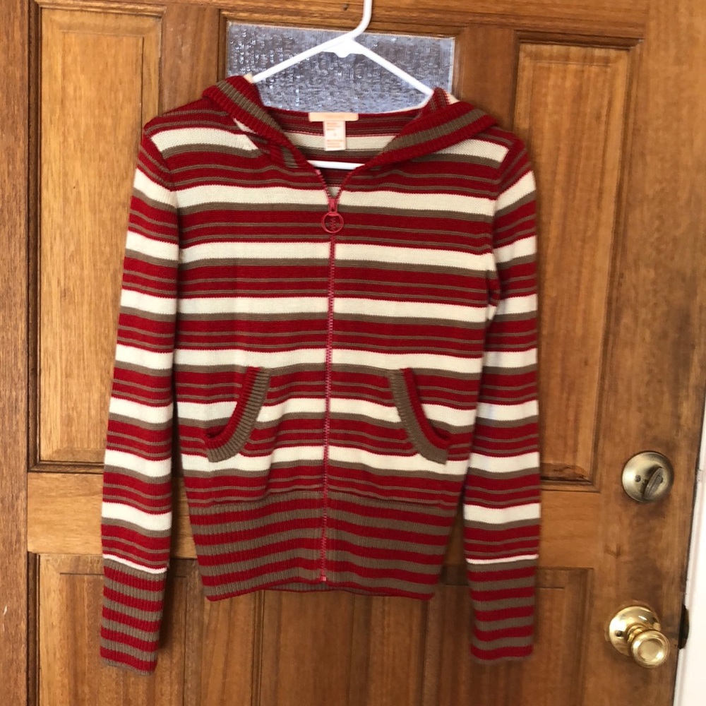 Striped Zip-Up Hoodie Sweater with Pockets